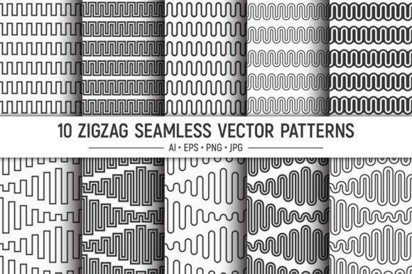 10 Zig Zag Stripes Seamless Vector Patterns