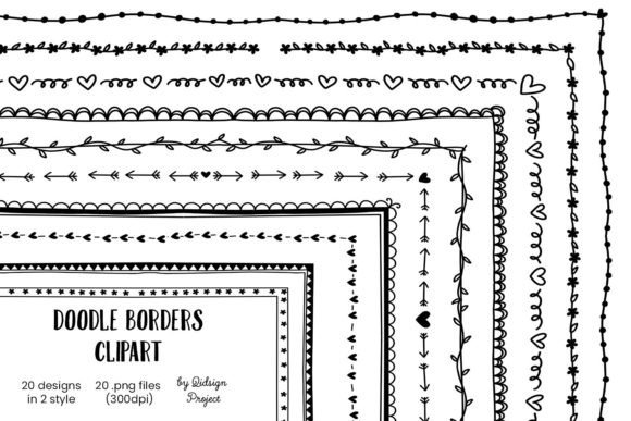 20 Doodle Borders Clipart, Decorative
