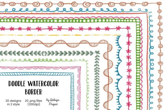 20 Doodle Watercolor Border: A Versatile Decorative Element for Creative Projects