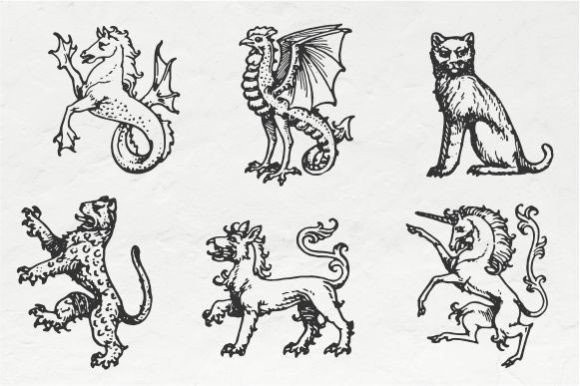 Heraldic Creatures Illustration Vector