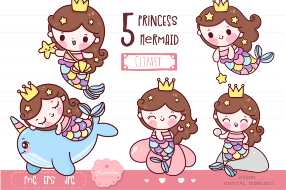 Mermaid Princess Kawaii Illustration: A Versatile Digital Asset for Creative Projects