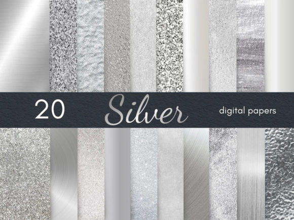 Silver Digital Papers. Metallic Textures