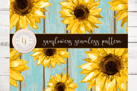 Sunflowers on Shabby Chic Wood: A Versatile Digital Design for Creative Projects